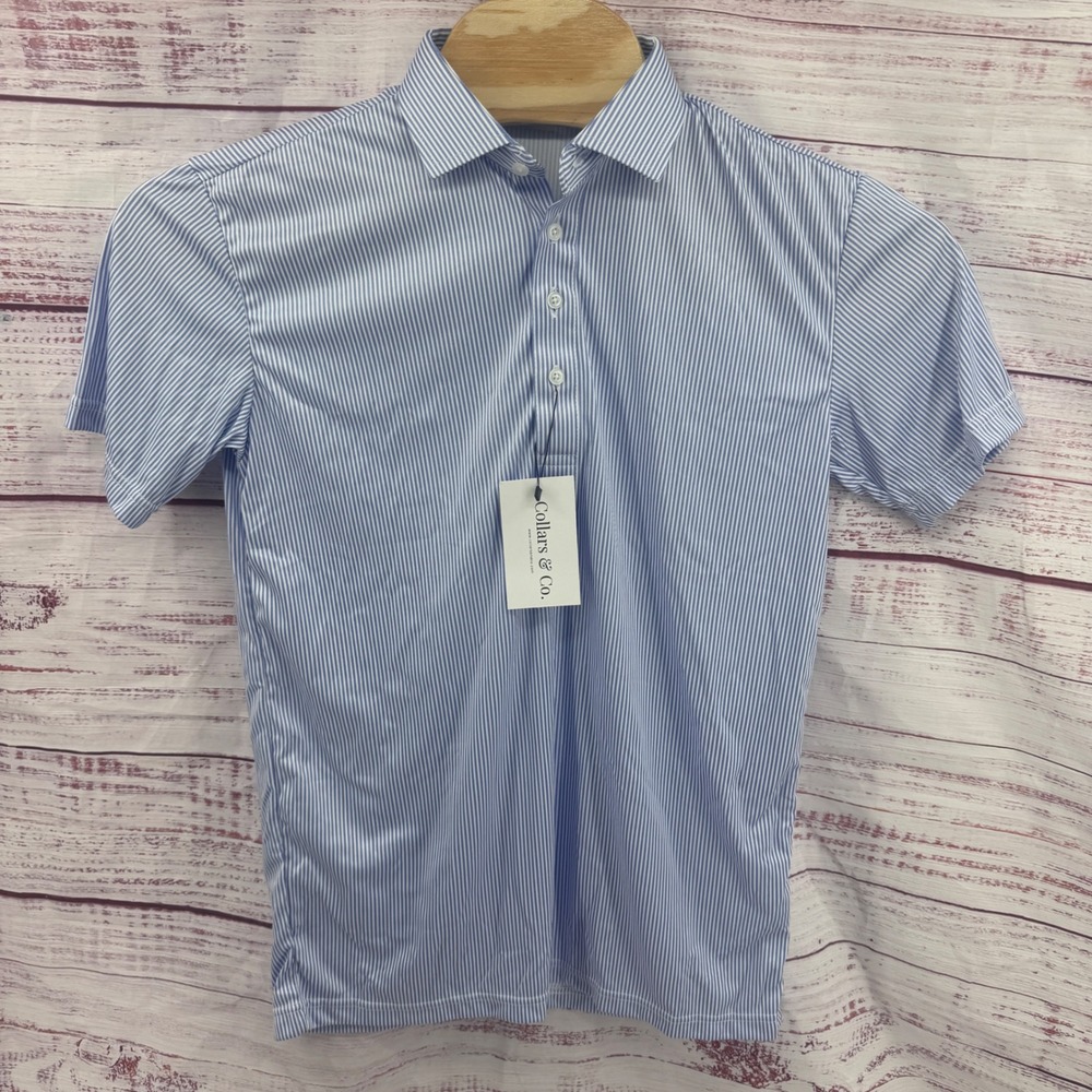 Collins & Co. Men’s Light Blue Striped Polo Shirt